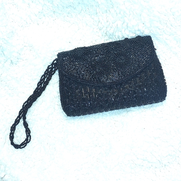 Bijoux Terner Handbags - BIJOUX TERNER Black Beaded Wristlet Clutch with Snap Closure